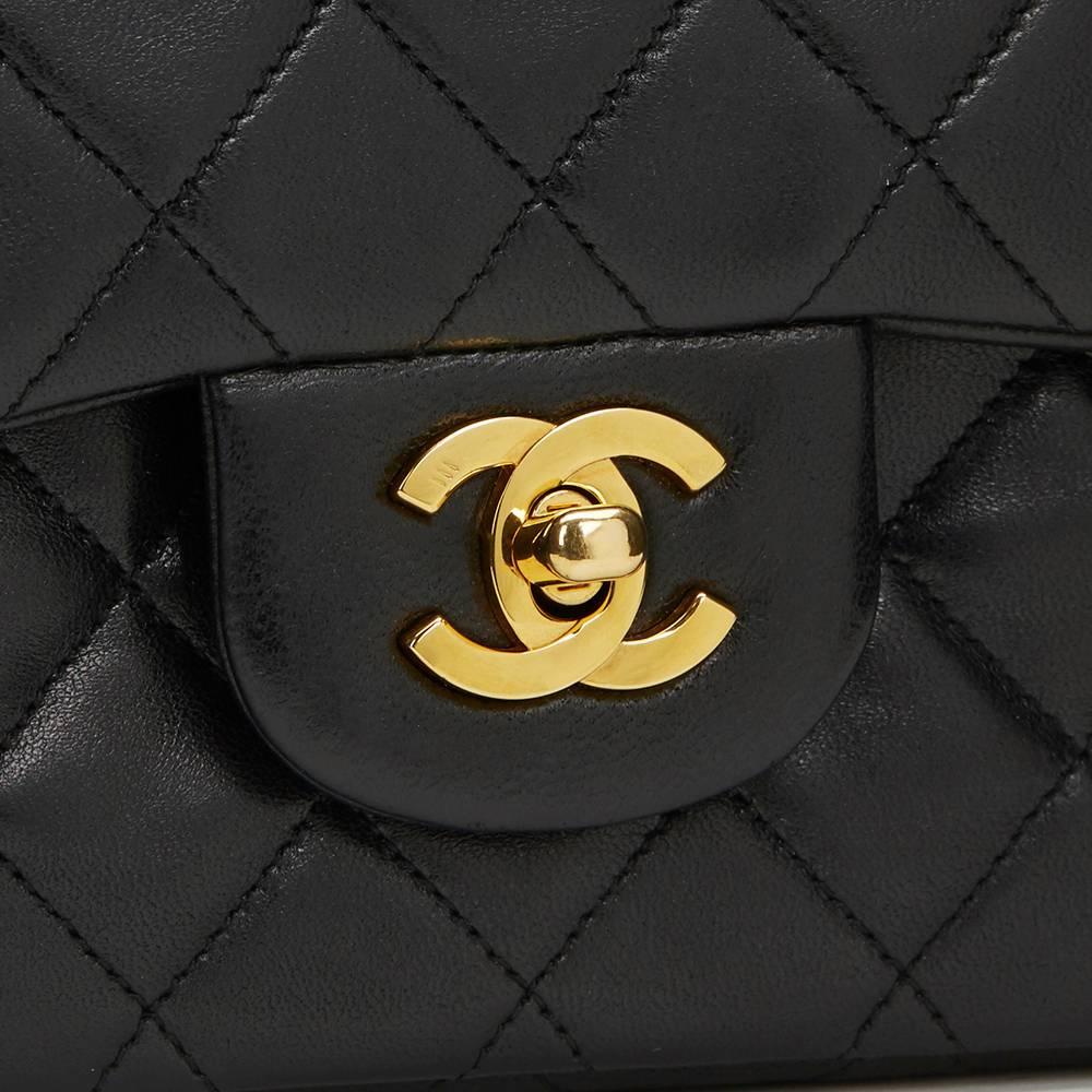 Women's 1990s Chanel Black Quilted Lambskin Vintage Small Classic Double Flap Bag