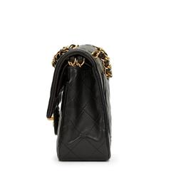 1990s Chanel Black Quilted Lambskin Vintage Small Classic Double Flap Bag