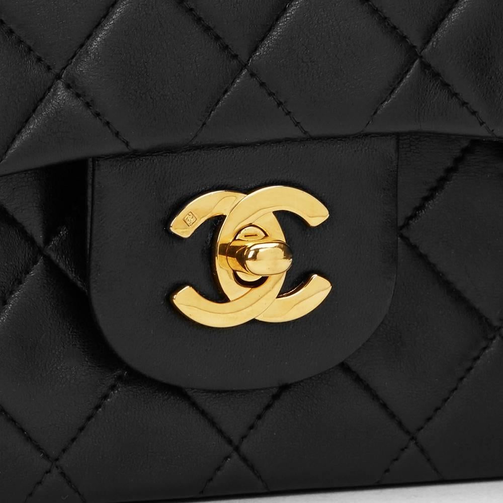 1990s Chanel Black Quilted Lambskin Vintage Small Classic Double Flap Bag 1