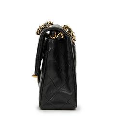 1990s Chanel Black Quilted Lambskin Vintage Small Classic Double Flap Bag