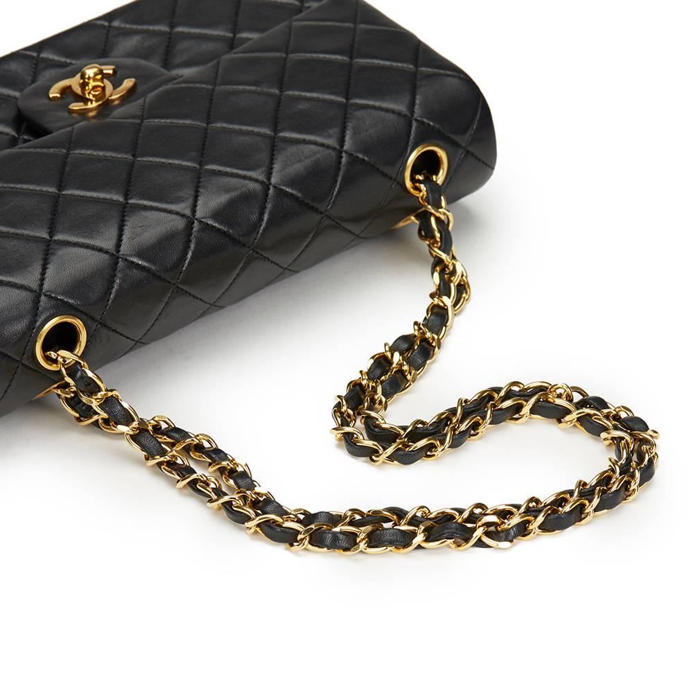 1990s Chanel Black Quilted Lambskin Vintage Small Classic Double Flap Bag 2