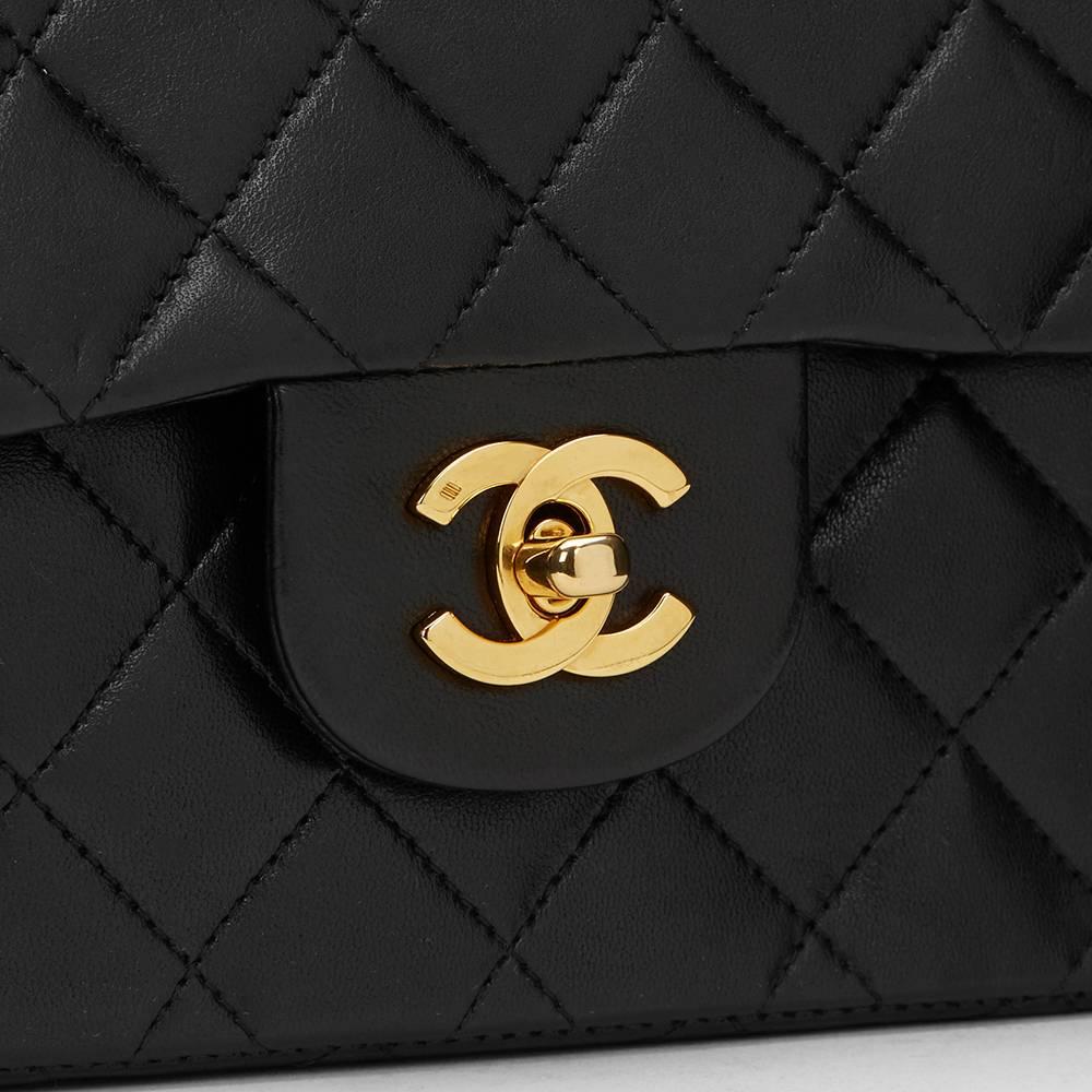 1980s Chanel Black Quilted Lambskin Vintage Small Classic Double Flap Bag 1