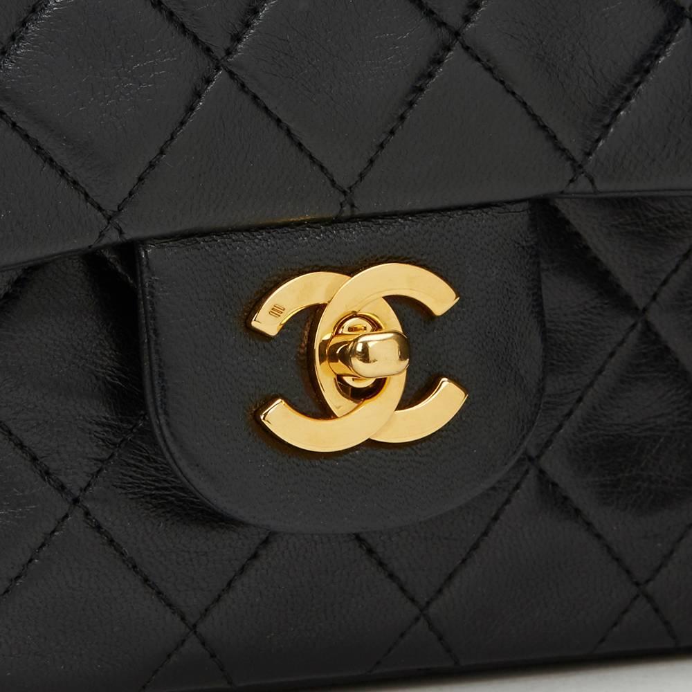 1990s Chanel Black Quilted Lambskin Vintage Medium Classic Double Flap Bag 1