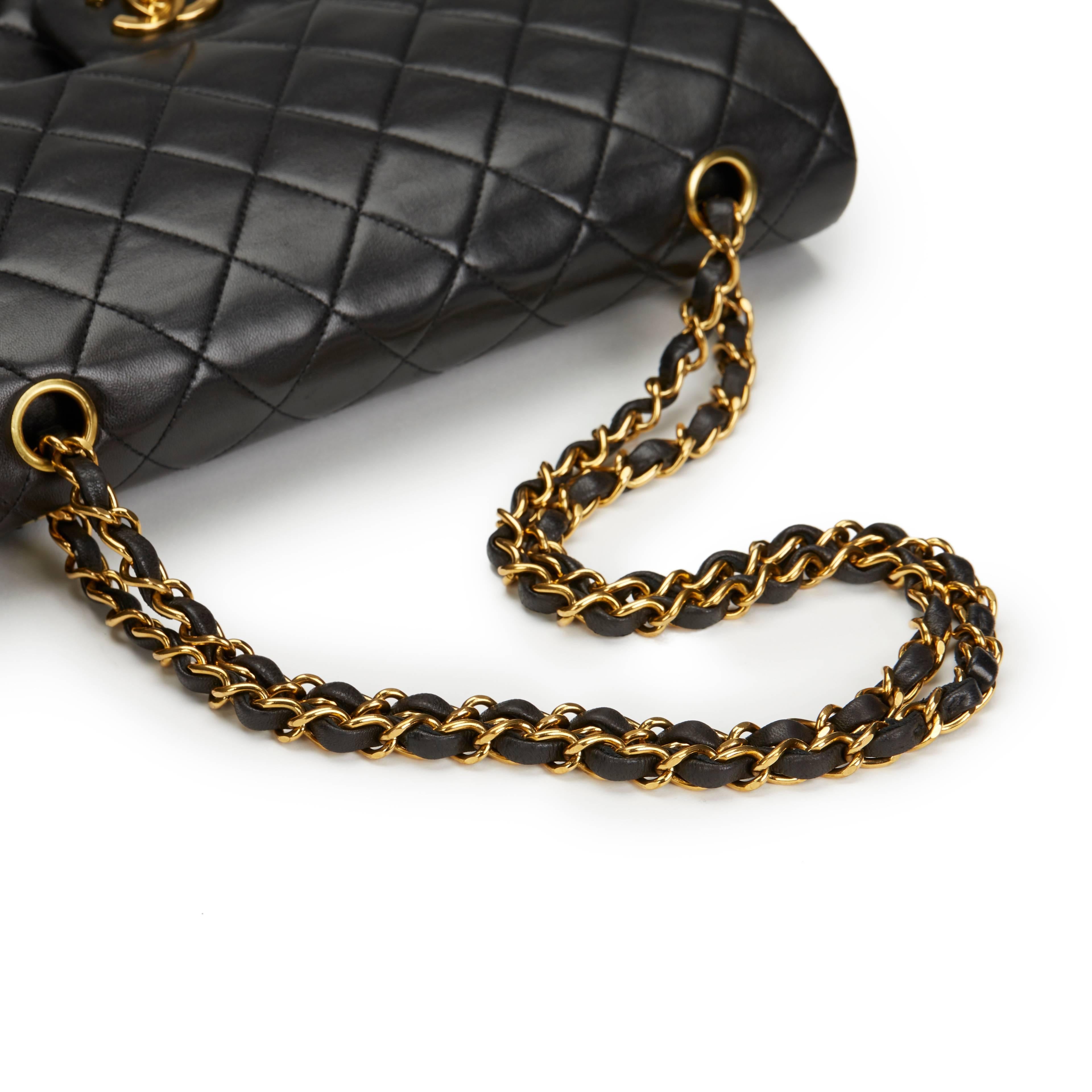 1990s Chanel Black Quilted Lambskin Vintage Medium Classic Double Flap Bag 4