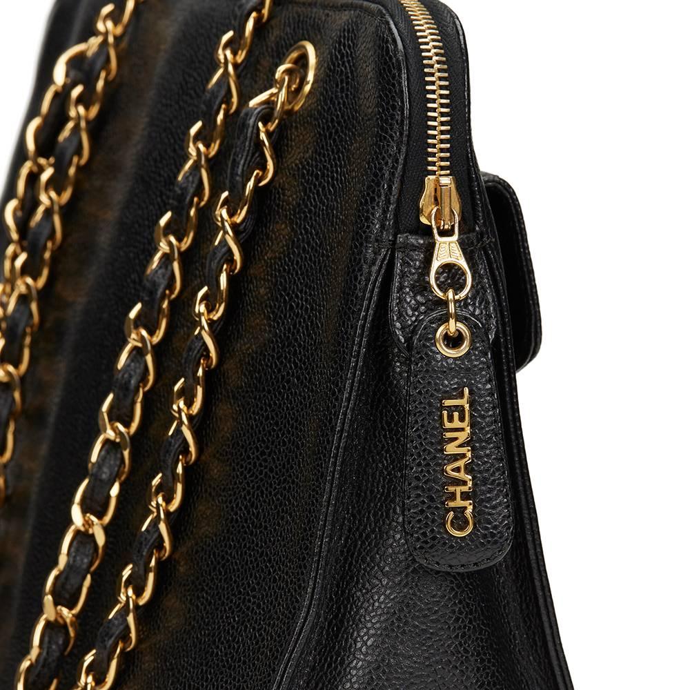 1990s Chanel Black Caviar Leather Vintage Timeless Shoulder Tote 3
