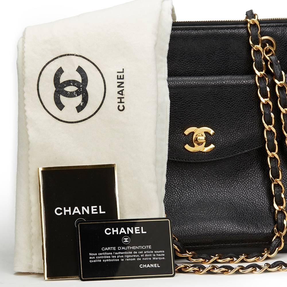 1990s Chanel Black Caviar Leather Vintage Timeless Shoulder Tote 6