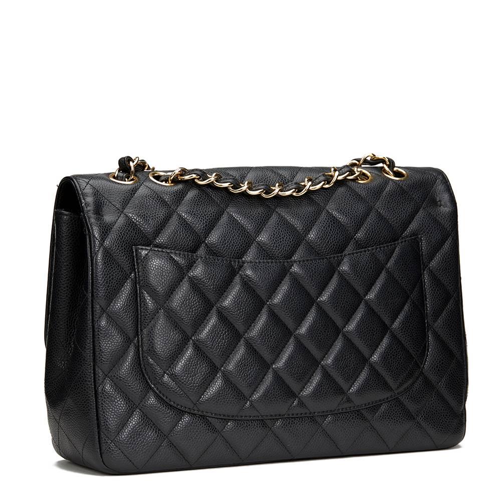 2010s Chanel Black Quilted Caviar Leather Jumbo Classic Single Flap Bag 1