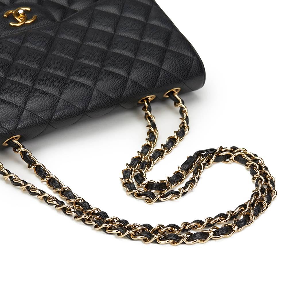 2010s Chanel Black Quilted Caviar Leather Jumbo Classic Single Flap Bag 2