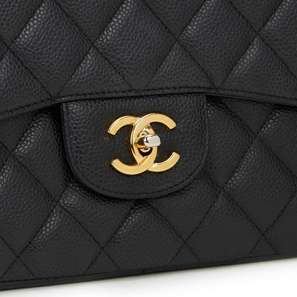 2010s Chanel Black Quilted Caviar Leather Jumbo Classic Single Flap Bag 4