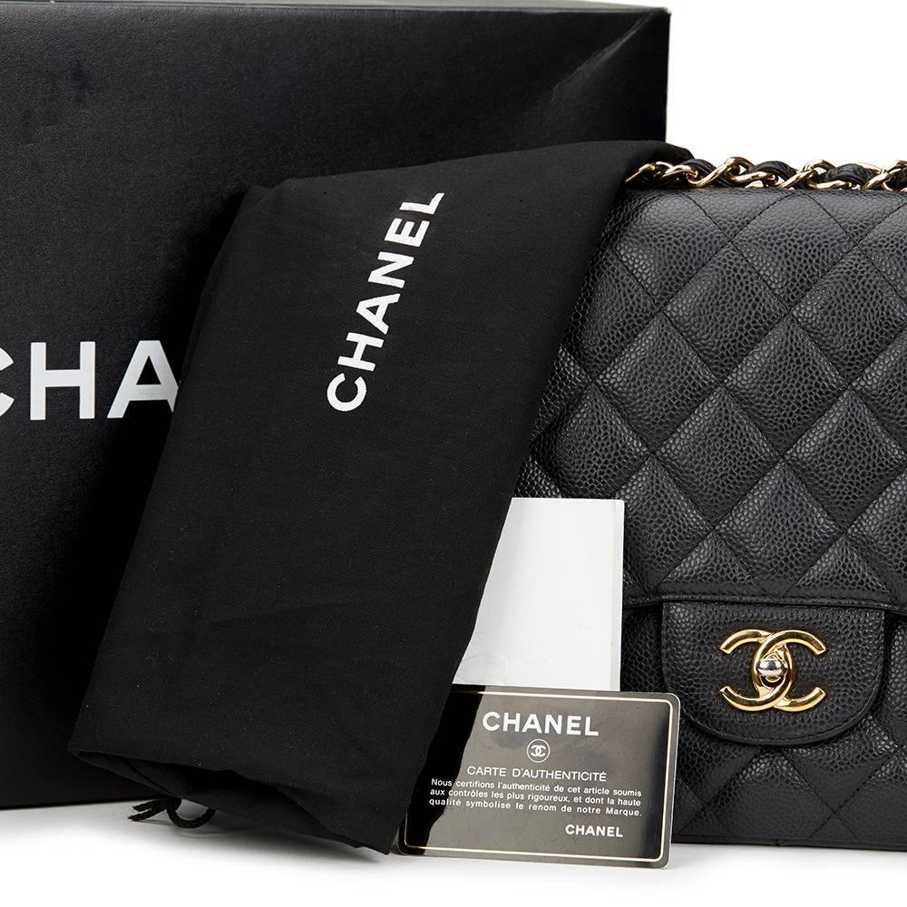 2010s Chanel Black Quilted Caviar Leather Jumbo Classic Single Flap Bag 6
