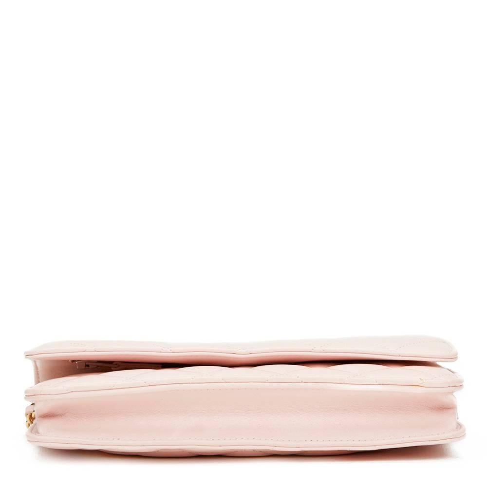 Beige 2013 Chanel Pink Quilted Lambskin Leather Wallet-on-Chain WOC