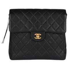Chanel Black Quilted Caviar Leather Vintage Large Classic Backpack