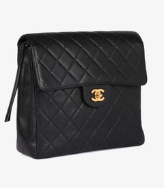 Chanel Black Quilted Caviar Leather Vintage Large Classic Backpack