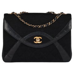 Chanel Black Quilted Jersey & Lambskin Vintage Medium Classic Single Flap Bag