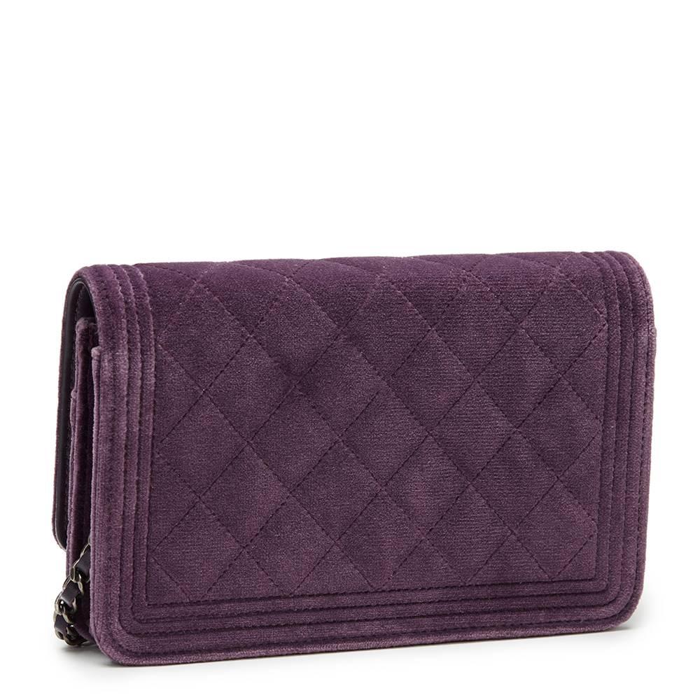 Women's 2010s Chanel Violet Quilted Velvet Boy Wallet-on-Chain WOC