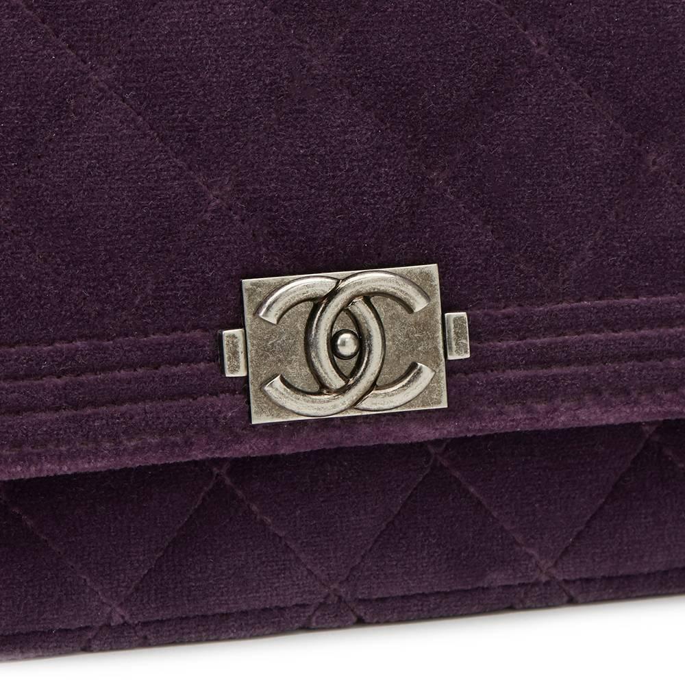 2010s Chanel Violet Quilted Velvet Boy Wallet-on-Chain WOC 2