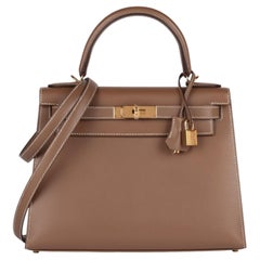Hermès Etoupe Tadelakt Leather Kelly 28cm Sellier