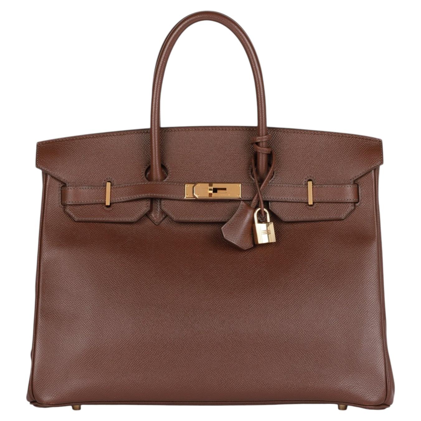 Sac Birkin vintage Hermès en cuir Havane Courchevel, 35 cm, modèle Retourne