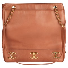 Chanel Terracotta Lambskin Leather Vintage Jumbo Logo Trim Classic Shoulder Bag