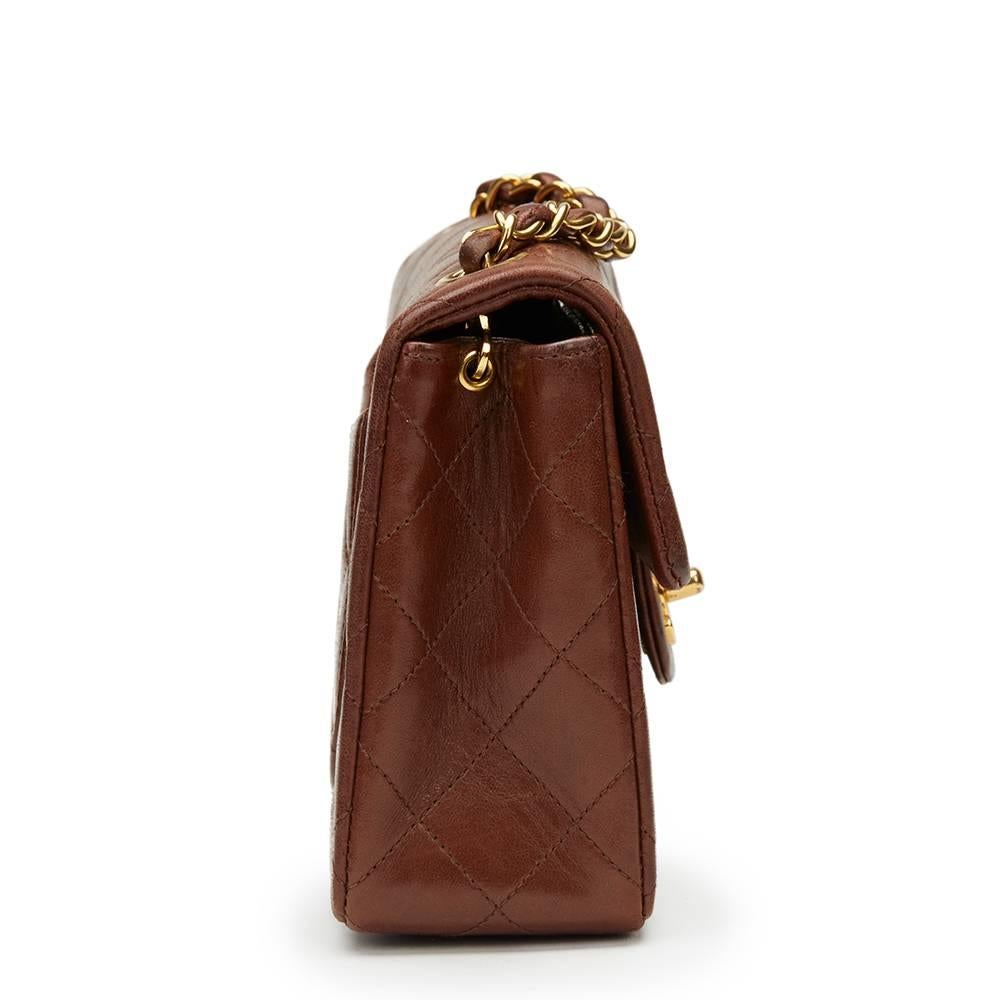 1990s Chanel Brown Quilted Lambskin Vintage Mini Flap Bag In Good Condition In Bishop's Stortford, Hertfordshire