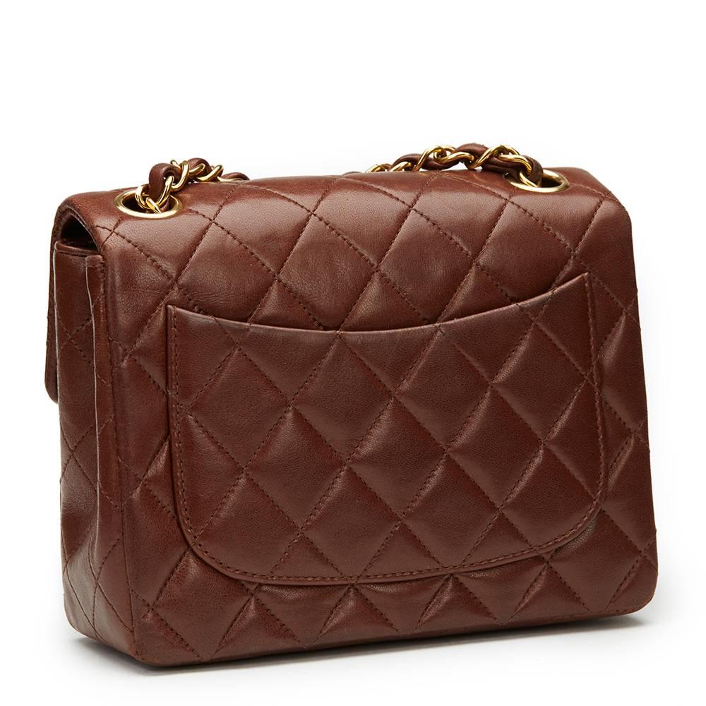 1990s Chanel Brown Quilted Lambskin Vintage Mini Flap Bag 1