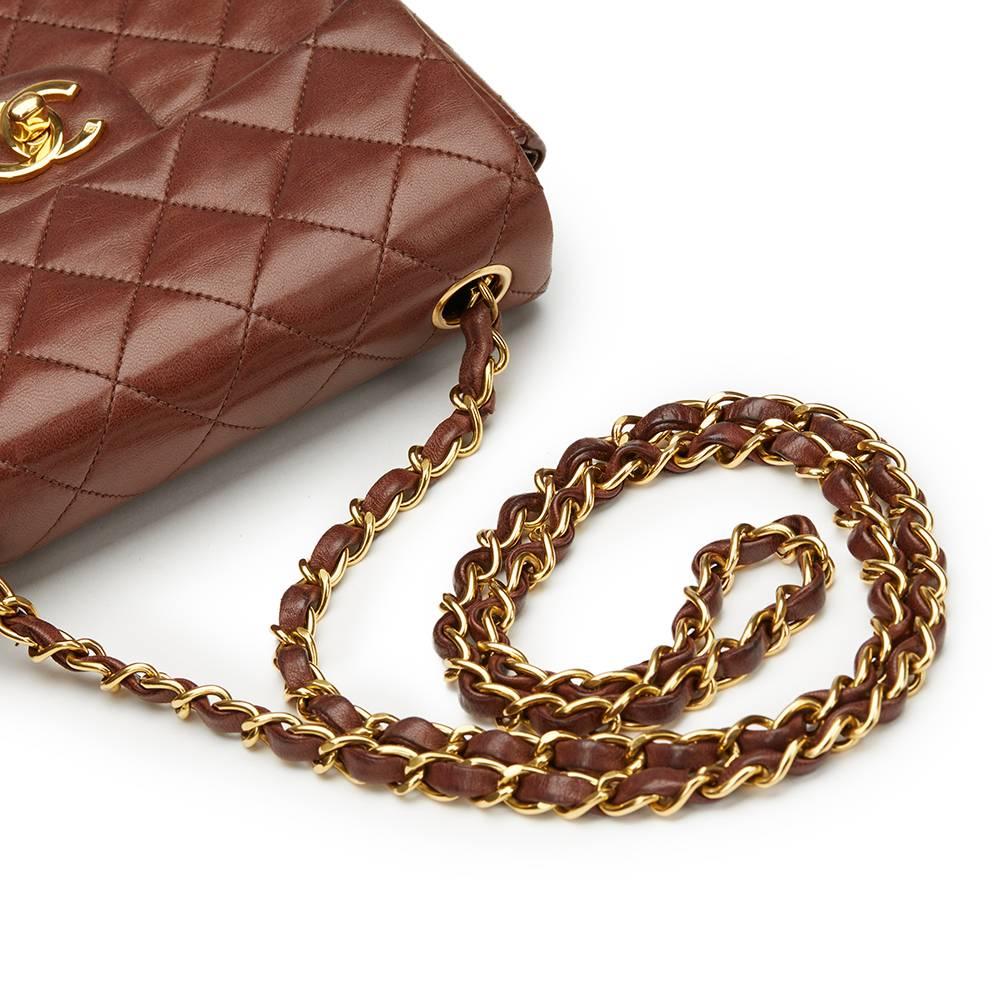 1990s Chanel Brown Quilted Lambskin Vintage Mini Flap Bag 2