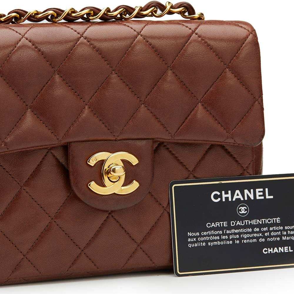 1990s Chanel Brown Quilted Lambskin Vintage Mini Flap Bag 6