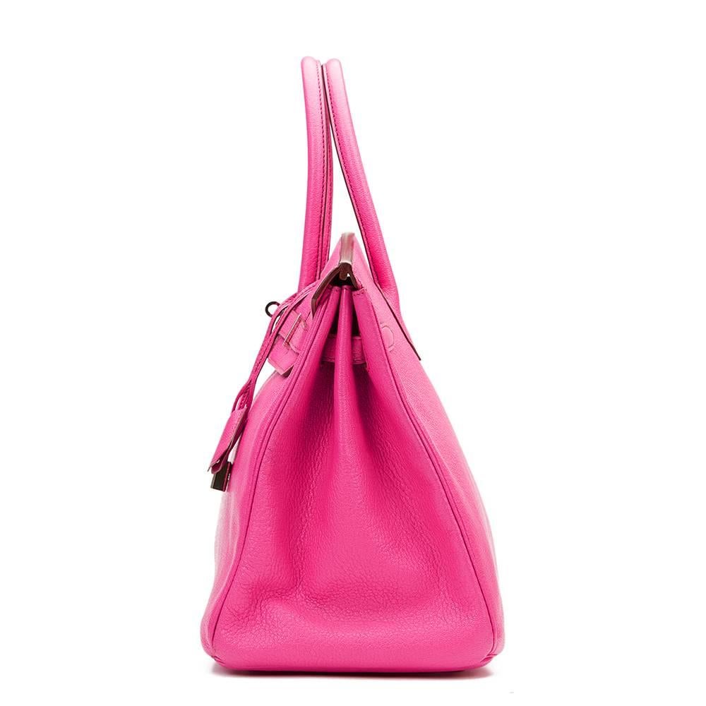 HERMÈS
Rose Shocking Chevre Mysore Leather Birkin 35cm

This HERMÈS Birkin 35cm is in Excellent Pre-Owned Condition accompanied by Hermes Dust Bag, Box, Lock, Keys, Clochette. Circa 2009. Primarily made from Togo Leather complimented by Palladium