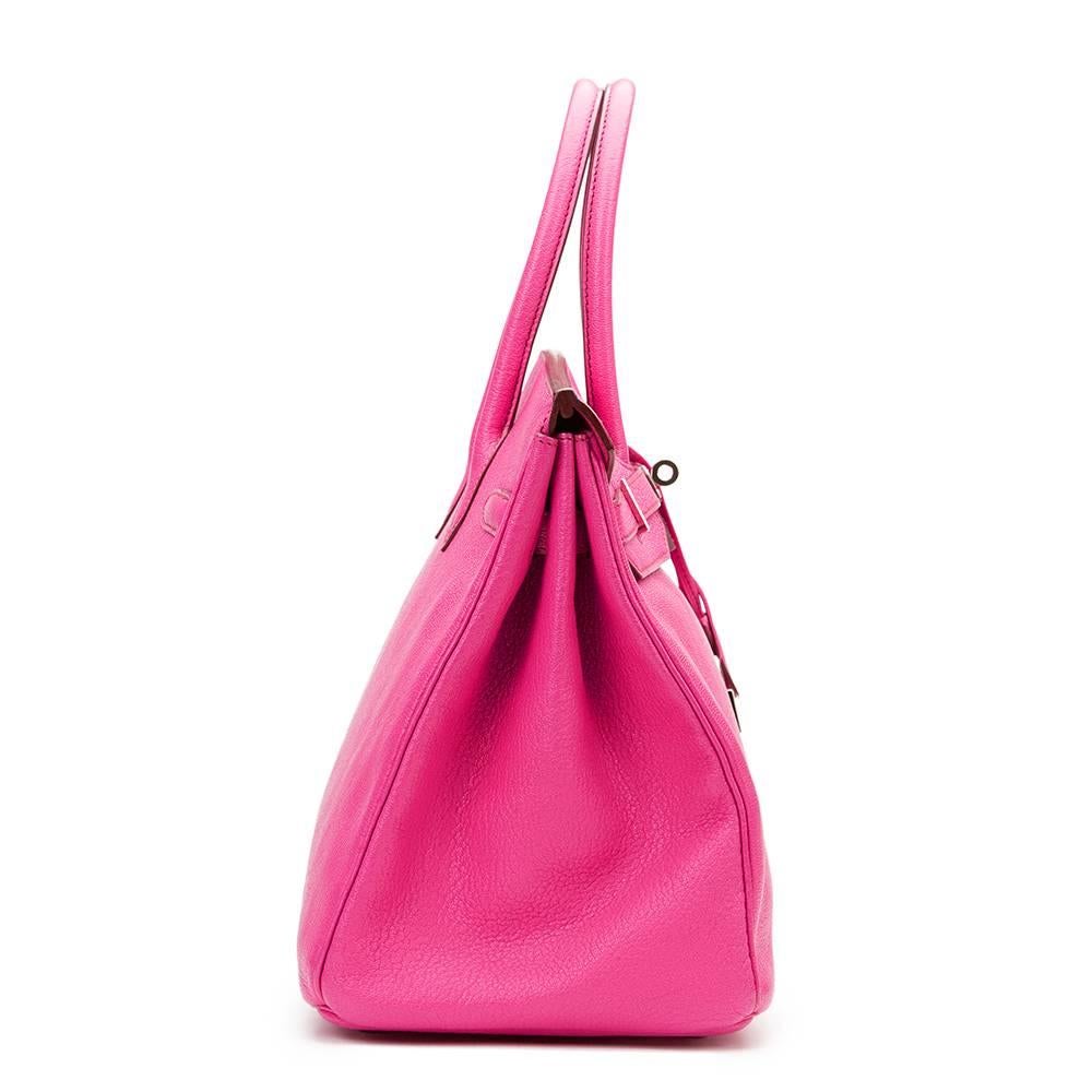 2009 Hermes Rose Shocking Chevre Mysore Leather Birkin 35cm In Excellent Condition In Bishop's Stortford, Hertfordshire