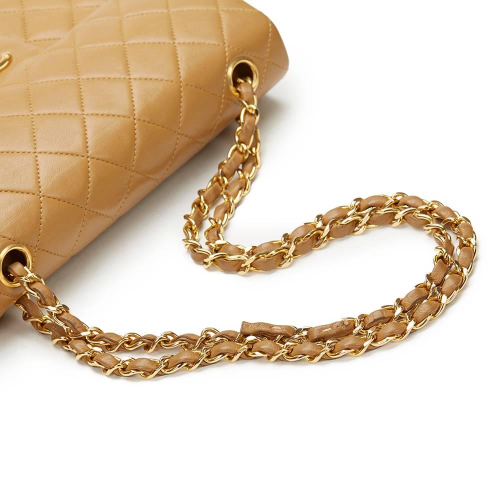 1990s Chanel Light Brown Quilted Lambskin Vintage Small Classic Double Flap Bag 2