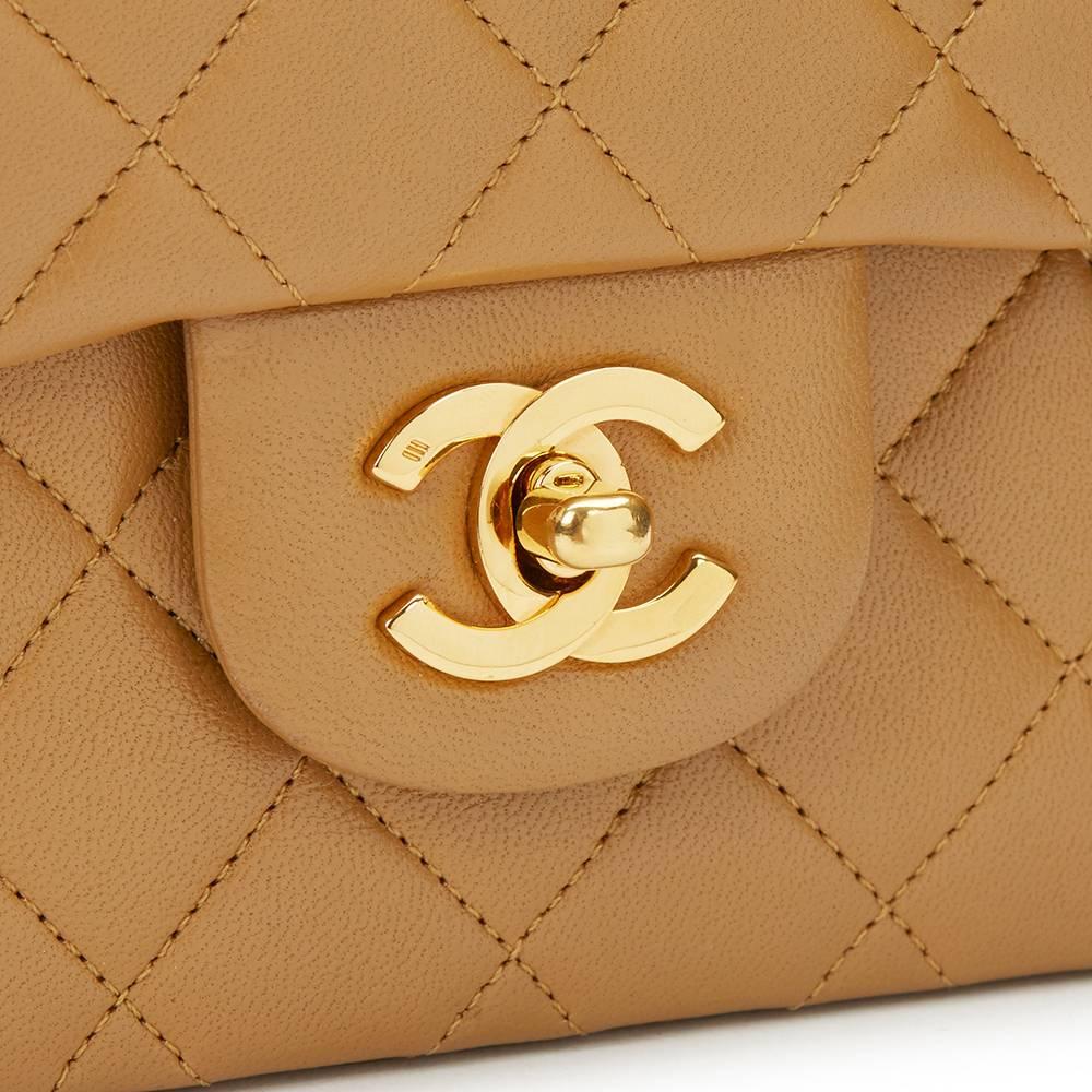 1990s Chanel Light Brown Quilted Lambskin Vintage Small Classic Double Flap Bag 4