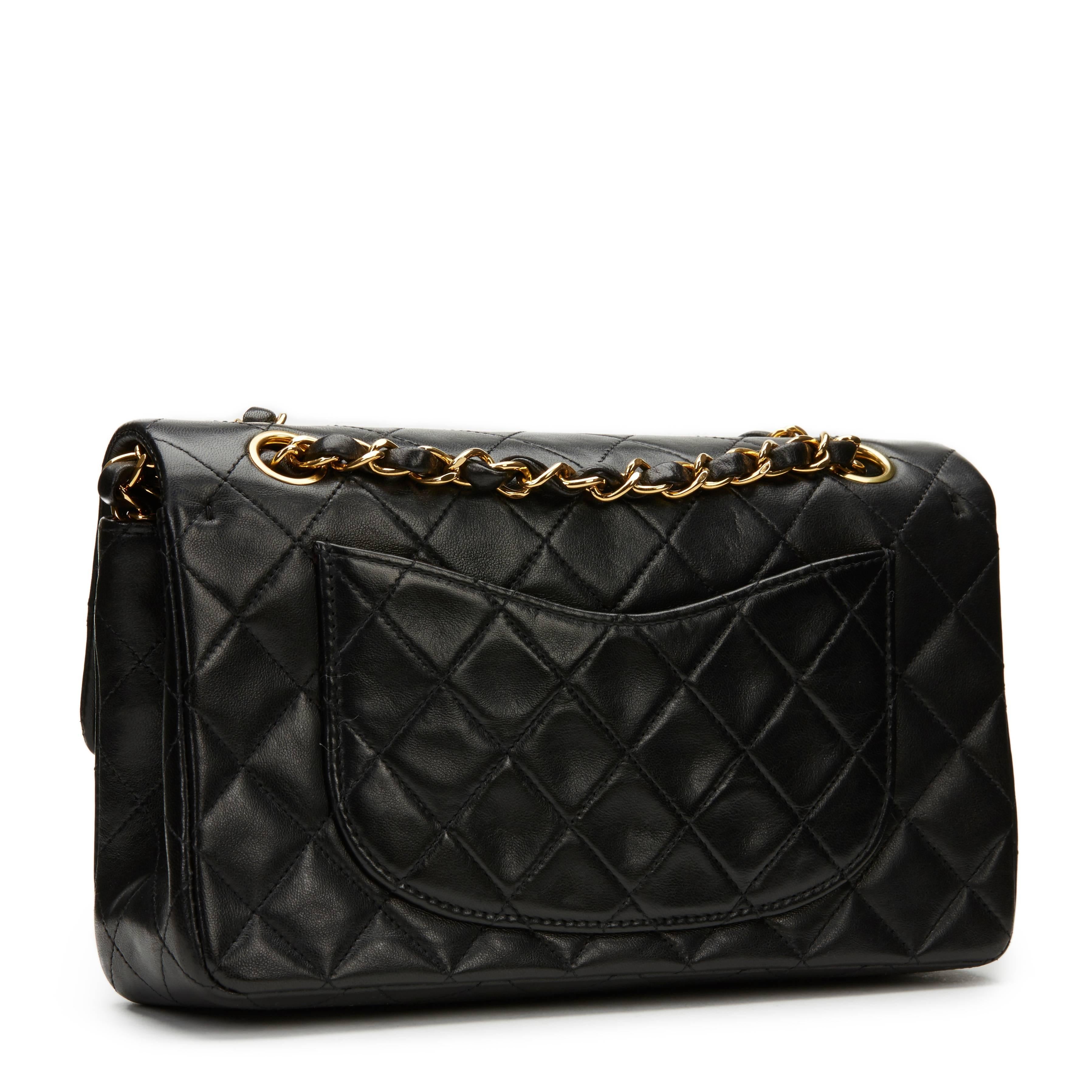 1990s Chanel Black Quilted Lambskin Vintage Small Classic Double Flap Bag 3