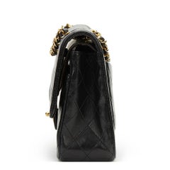 1990s Chanel Black Quilted Lambskin Vintage Medium Classic Double Flap Bag