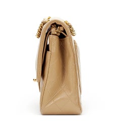 1990s Chanel Beige Quilted Lambskin Vintage Medium Classic Double Flap Bag