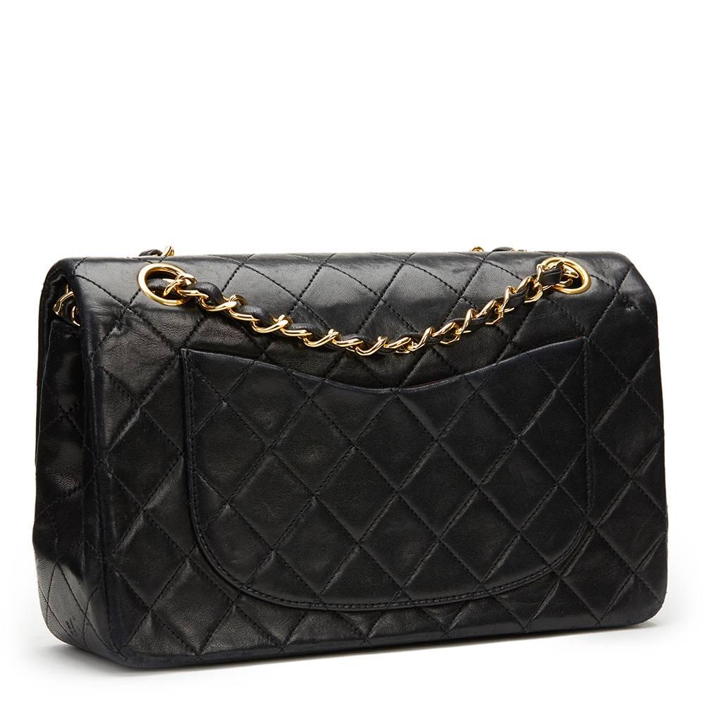 1990s Chanel Black Quilted Lambskin Vintage Small Classic Double Flap Bag 1