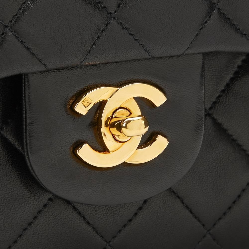 1990s Chanel Black Quilted Lambskin Vintage Small Classic Double Flap Bag 4