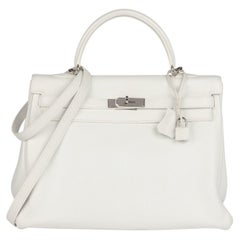 Hermès White Clemence Leather Kelly 35cm Retourne