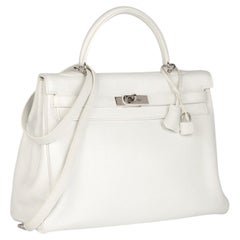 Hermès White Clemence Leather Kelly 35cm Retourne