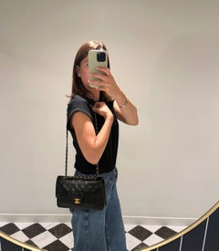 Chanel Black Quilted Lambskin Leather Vintage Medium Classic Double Flap Bag