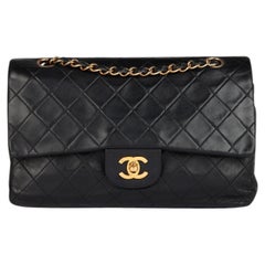 Chanel Black Quilted Lambskin Leather Vintage Medium Classic Double Flap Bag