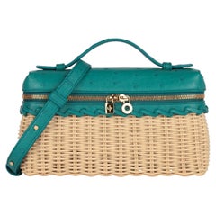 Loro Piana Turquoise Ostrich Leather & Bamboo Wicker East-West Extra Pocket L19