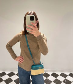 Loro Piana Turquoise Ostrich Leather & Bamboo Wicker East-West Extra Pocket L19