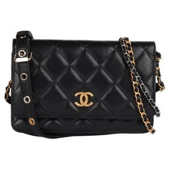 Chanel 2022 Black Quilted Lambskin Leather Punk-Essentials Wallet-on-Chain