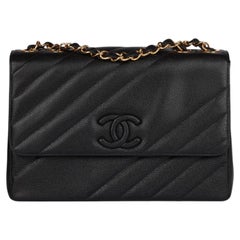Chanel Black Diagonal Quilted Caviar Leather Jumbo Classic Single Flap Bag