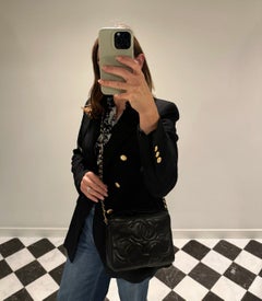 Chanel 1995 Black Quilted Lambskin Leather Vintage Triple Logo Camera Bag