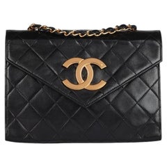 Chanel 1986 Black Quilted Lambskin Leather Vintage Envelope Mini XL Flap Bag