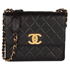 Chanel 1995 Black Quilted Lambskin Vintage Medium XL Classic Single Flap Bag