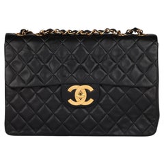 Chanel 1995 Black Quilted Lambskin Vintage Maxi Jumbo XL Classic Single Flap Bag
