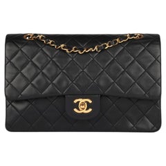 Chanel 1985 Black Quilted Lambskin Vintage Medium Classic Double Flap Bag