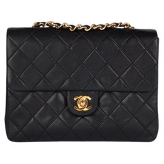 Chanel 1985 Black Quilted Lambskin Leather Square Mini Flap Bag